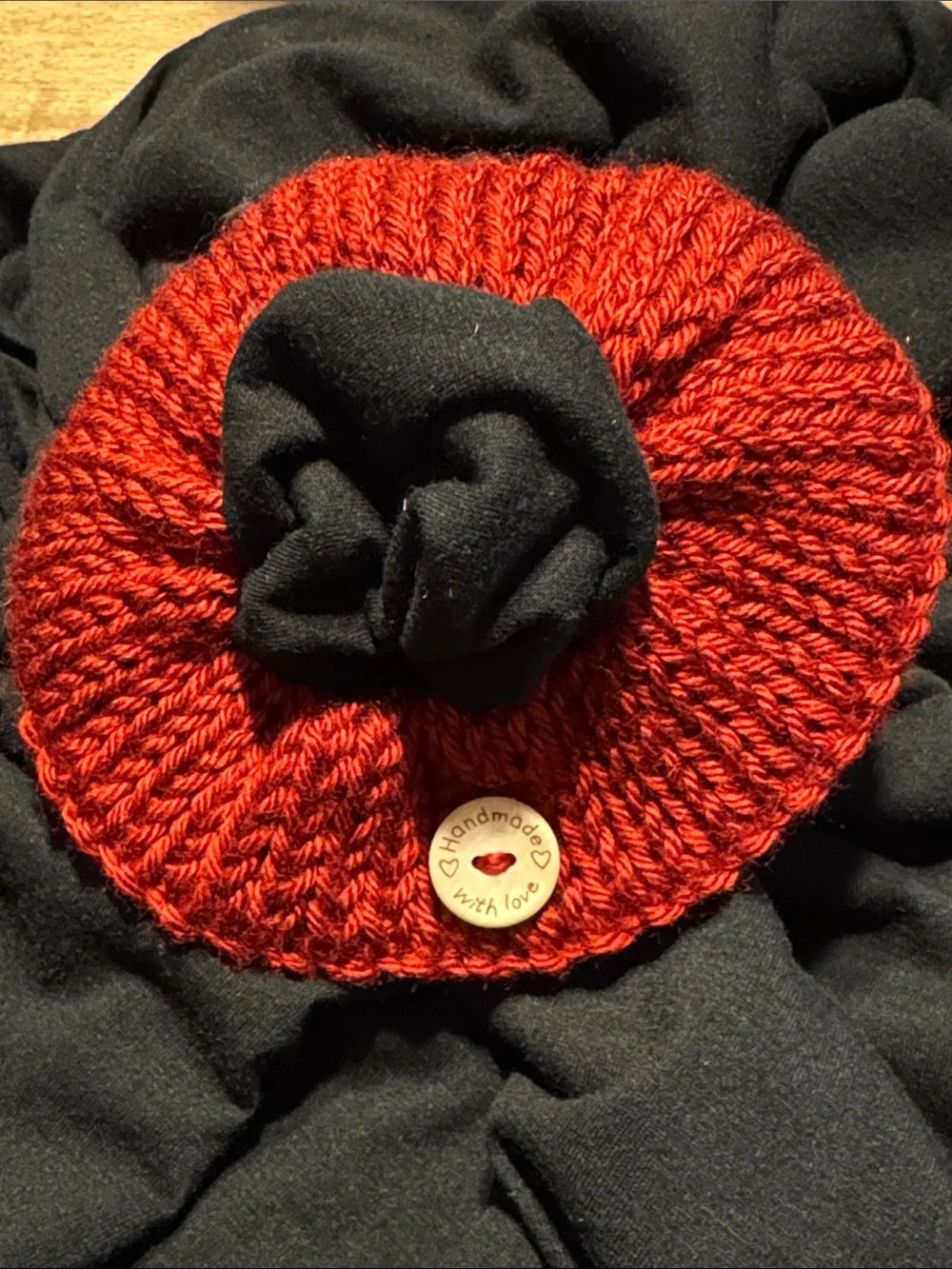 Handmade Knit Hair Scrunchies  - Red, Pink & Gray (Set of 3)